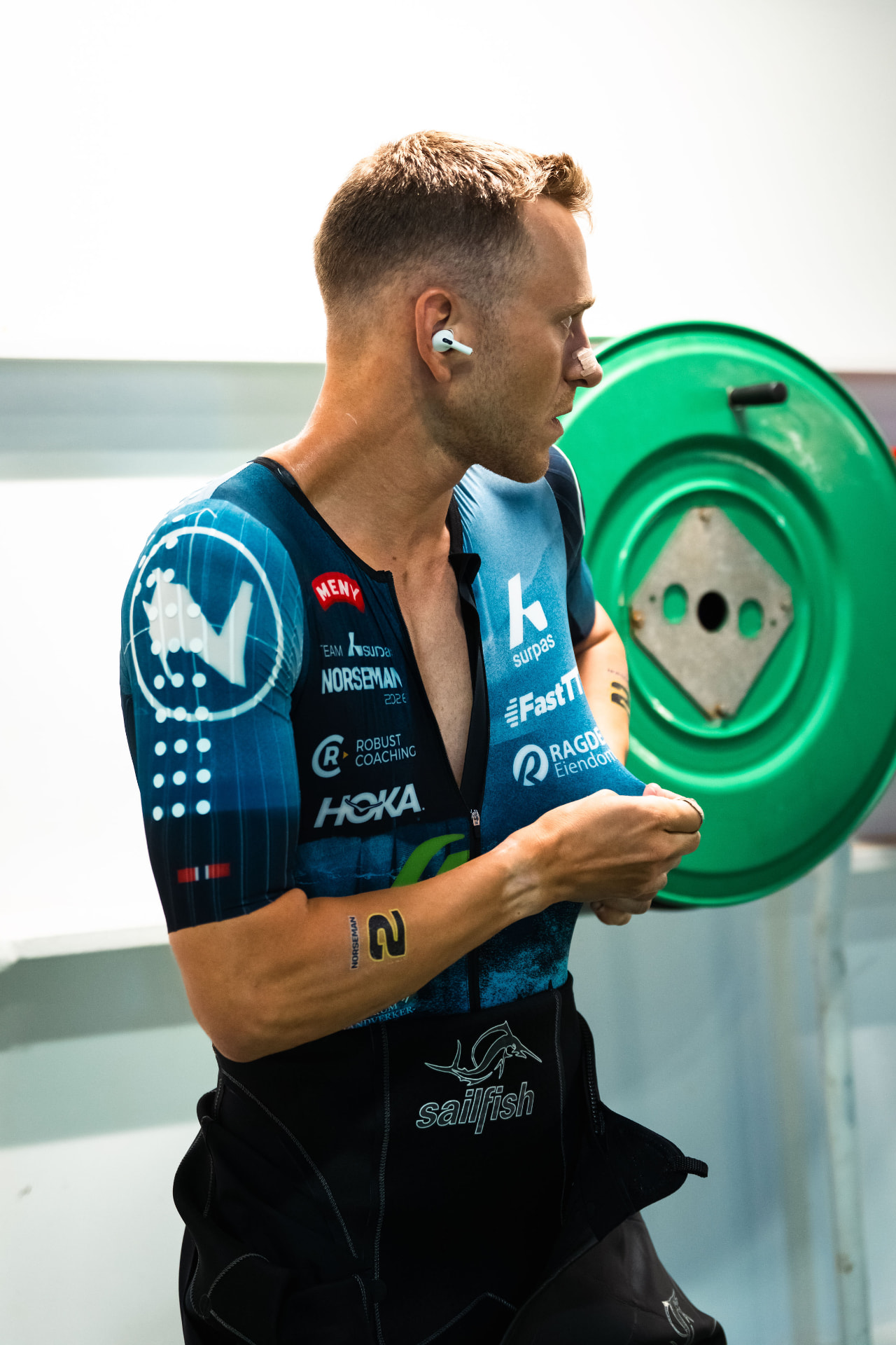 Wetsuit on, ready to race
